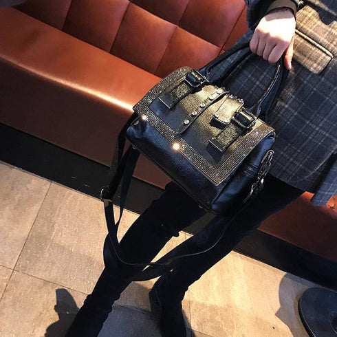 Soft Leather Handbag Large-capacity Cowhide Hot Rhinestone